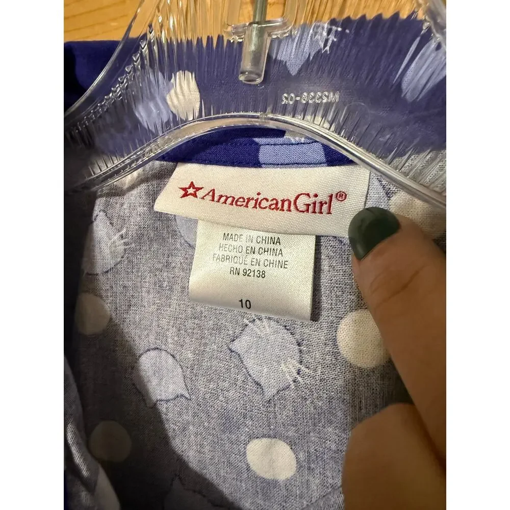 American Girl Cat Dress Sleeveless Collared Blue Girl’s Size 10